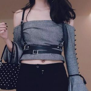 Black Punk O Ring Harness Rave Bondage New